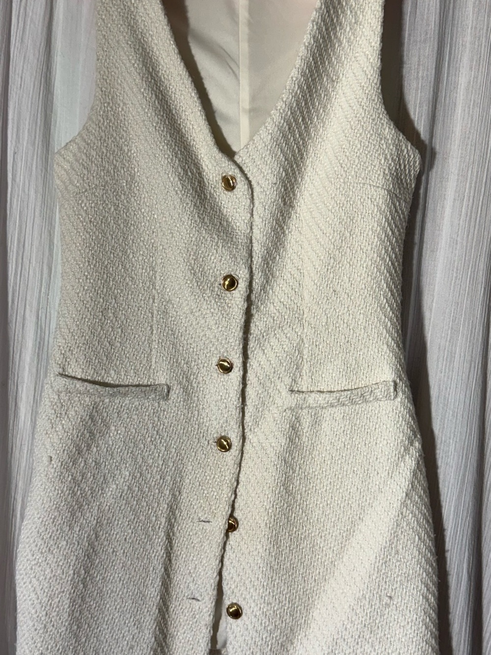Bebe Cream Textured Longline Vest Gold Button Sleeveless Jacket Mediu